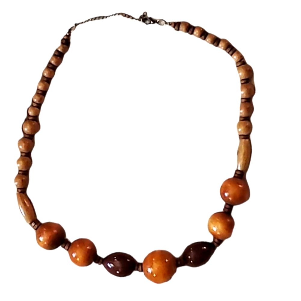 Big Chunky Wooden Beads Tribal Statement Necklace Brown Earthtones